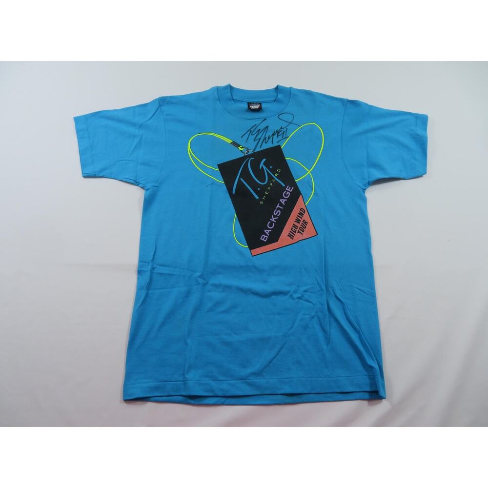 TG Sheppard Country Rock Band Blue T-shirt Sz L Autographed 1990s